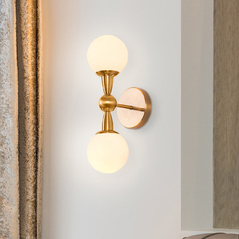 BowLift | Mid Century 1/2-Bulb Wall Lighting Ideas Brass Orb-shaped Wall Mount Light with Opal Glass Lampshade