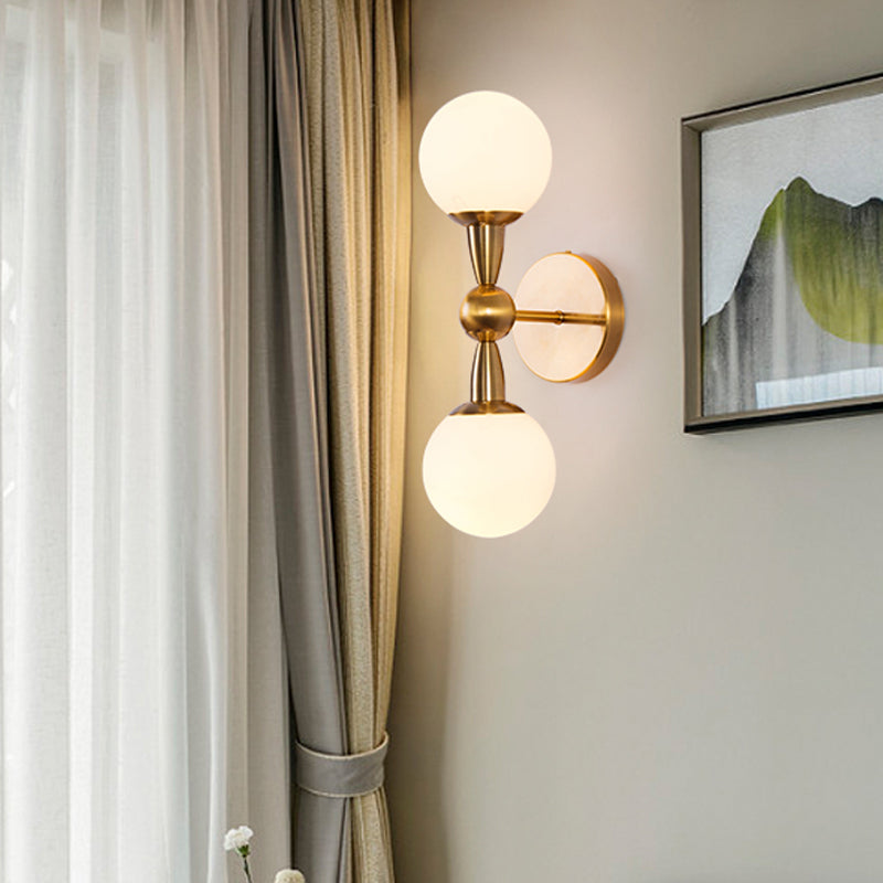 BowLift | Mid Century 1/2-Bulb Wall Lighting Ideas Brass Orb-shaped Wall Mount Light with Opal Glass Lampshade