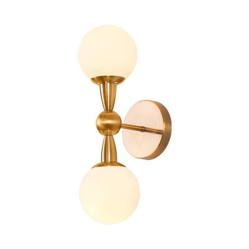 BowLift | Mid Century 1/2-Bulb Wall Lighting Ideas Brass Orb-shaped Wall Mount Light with Opal Glass Lampshade