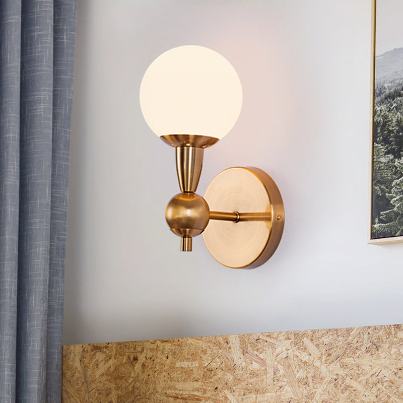 BowLift | Mid Century 1/2-Bulb Wall Lighting Ideas Brass Orb-shaped Wall Mount Light with Opal Glass Lampshade