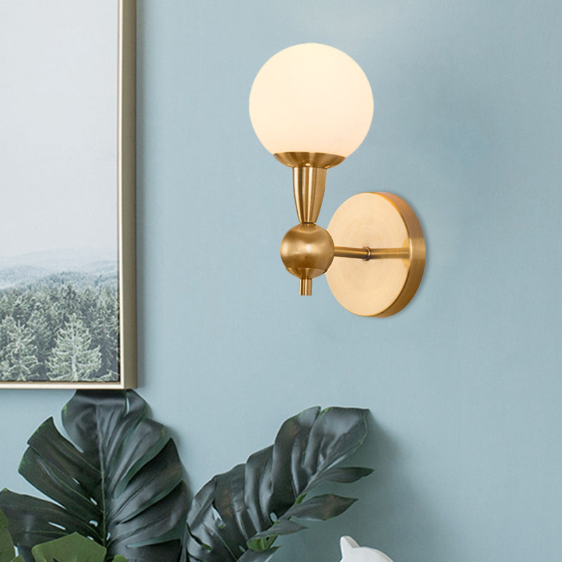 BowLift | Mid Century 1/2-Bulb Wall Lighting Ideas Brass Orb-shaped Wall Mount Light with Opal Glass Lampshade