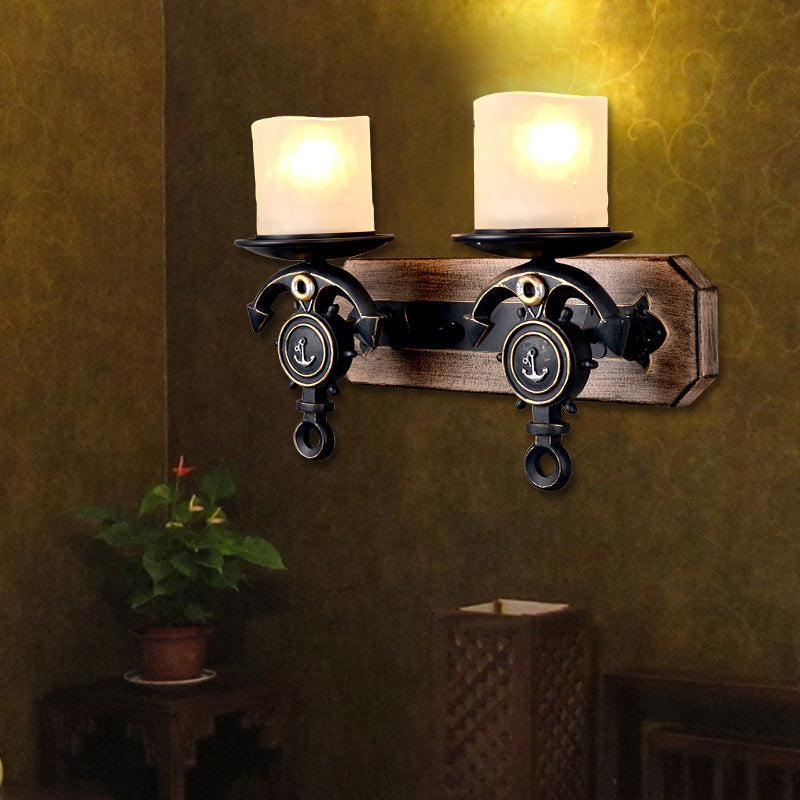 BowLift | Black Cylinder Wall Lamp Industrial Frosted Glass 1/2 Light Dining Room Wall Light with Anchor Design