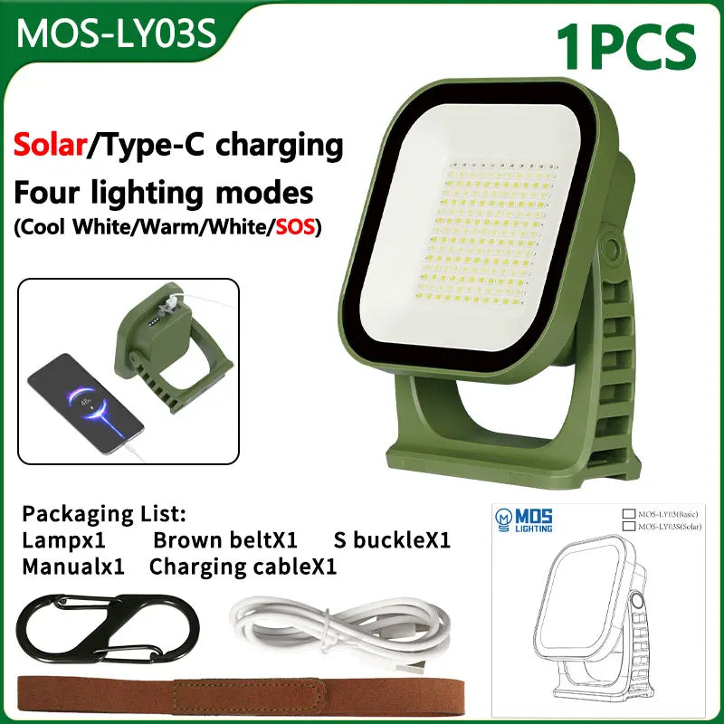BowLift | 80W LED Solar-Rechargeable Camping Lamp with Magnet and Zoom Function