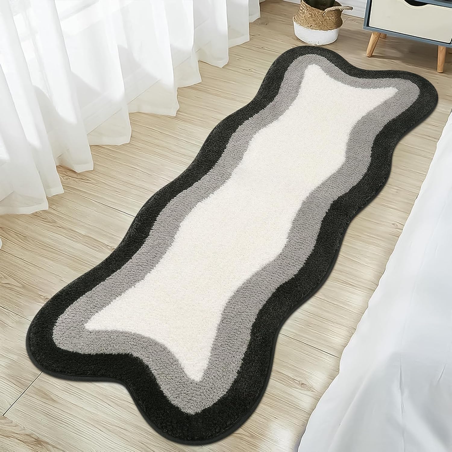 BowLift | Black Gradient Bath Mats, Carpet for Bathrooms, Cute Non-Slip Irregular Carpet for Shower Room