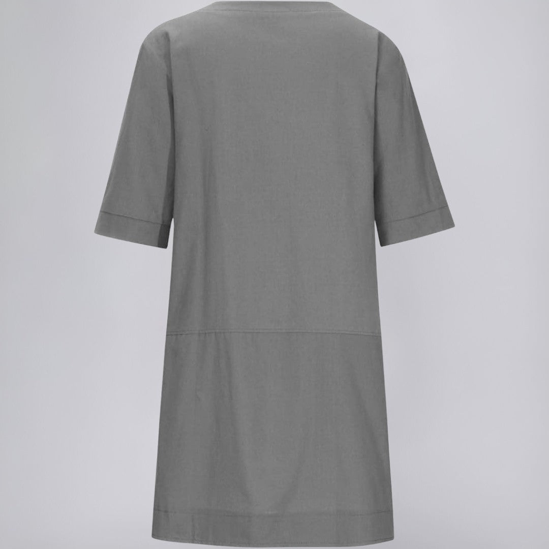 Knee-Length Linen Dress with Chest Pocket