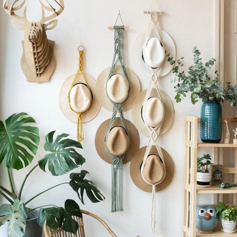 BowLift | Handmade Linen Decorative Boho Hat Rack For Wall Hanging