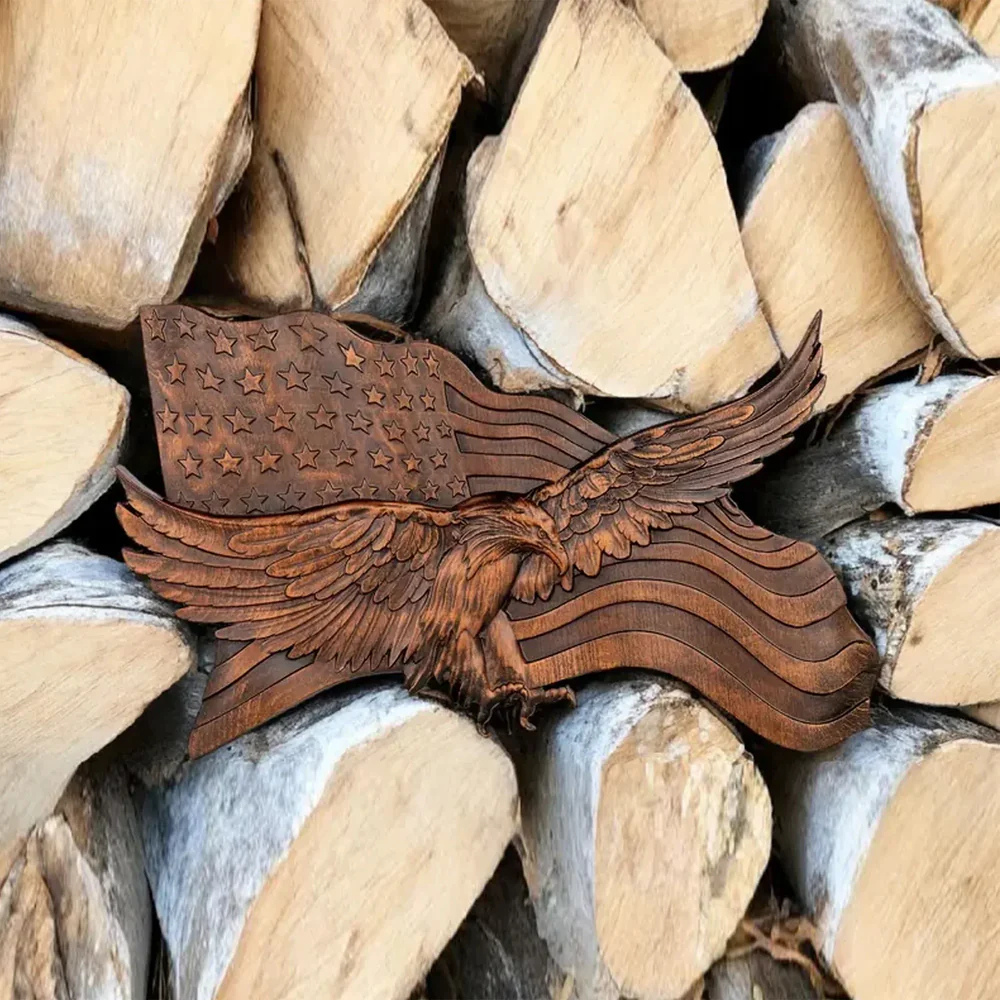 BowLift | American Flag Wood Wall Art Hand Carved Eagle Patriotic Decoration