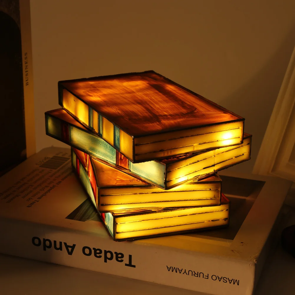 BowLift | LumeNova Stained Glass Book Lamp | LED Table Light | Mood Light | Decorative Lighting for Home