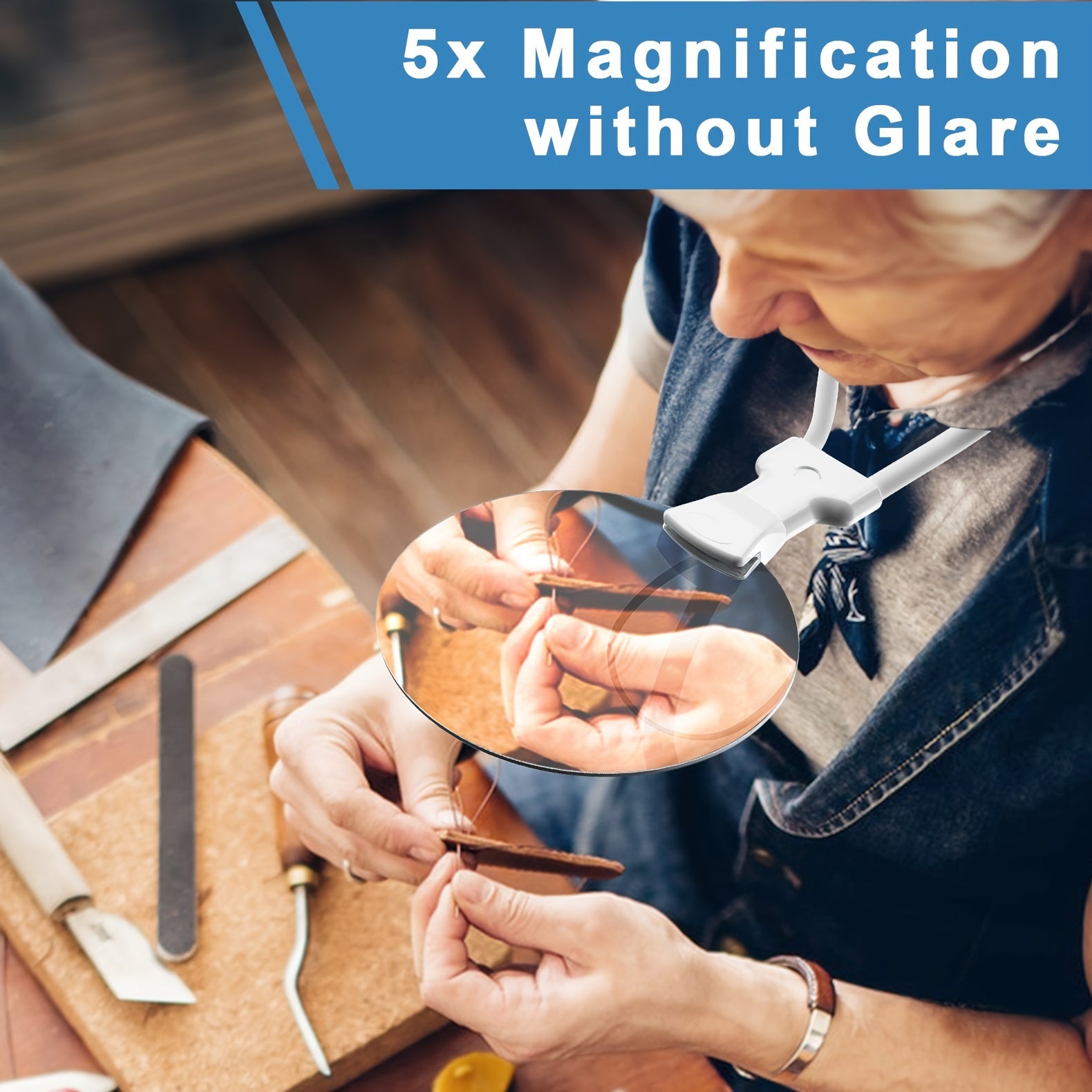 BowLift | Hands-Free Magnifying Glass with Neck Strap - 5X Magnification for Reading