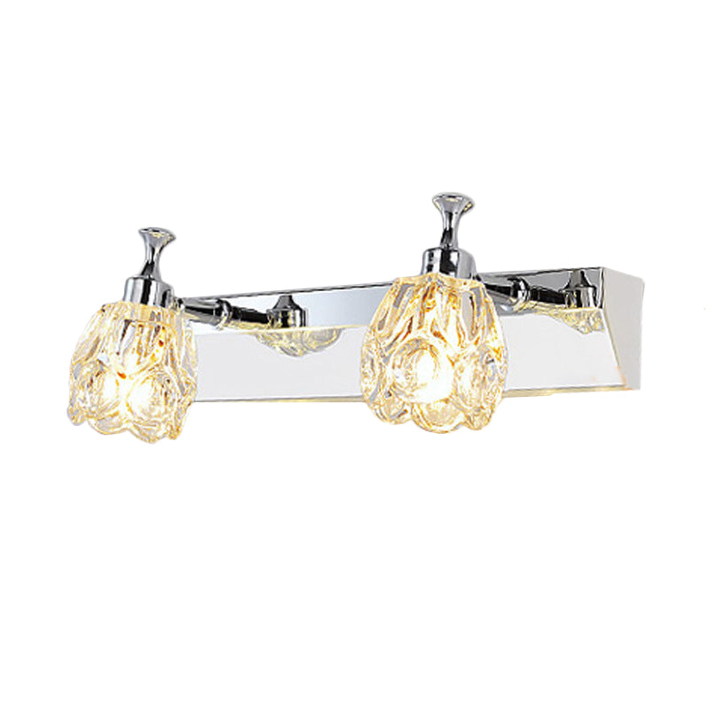 BowLift | Chrome 1/2/3-Light Vanity Light Fixture Minimal Faceted Crystal Flower Wall Lamp in Warm/White Light