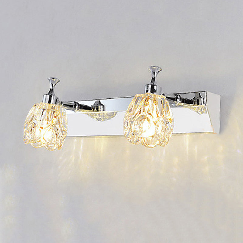 BowLift | Chrome 1/2/3-Light Vanity Light Fixture Minimal Faceted Crystal Flower Wall Lamp in Warm/White Light