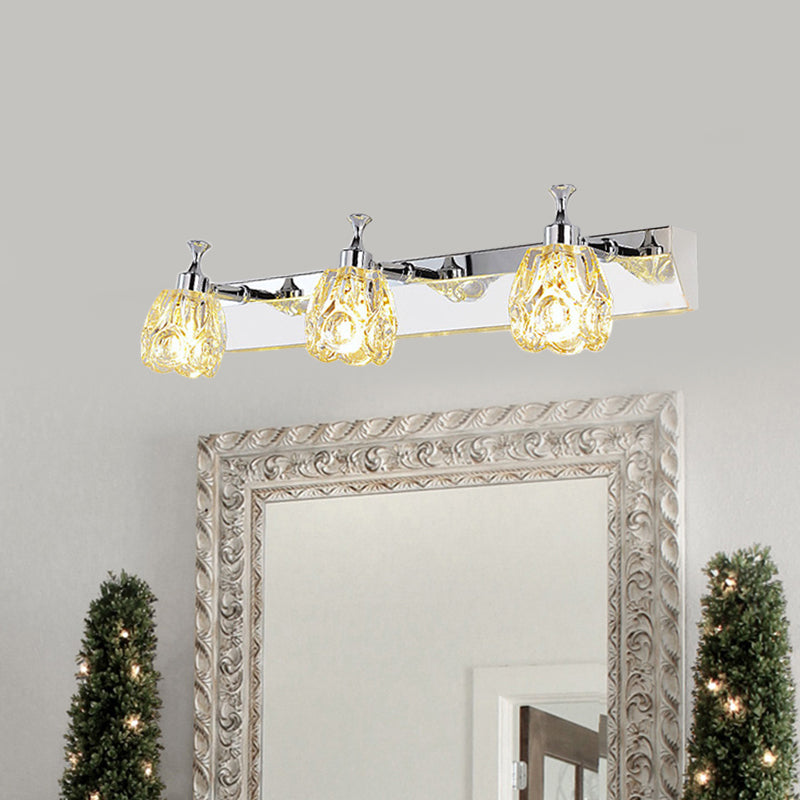 BowLift | Chrome 1/2/3-Light Vanity Light Fixture Minimal Faceted Crystal Flower Wall Lamp in Warm/White Light