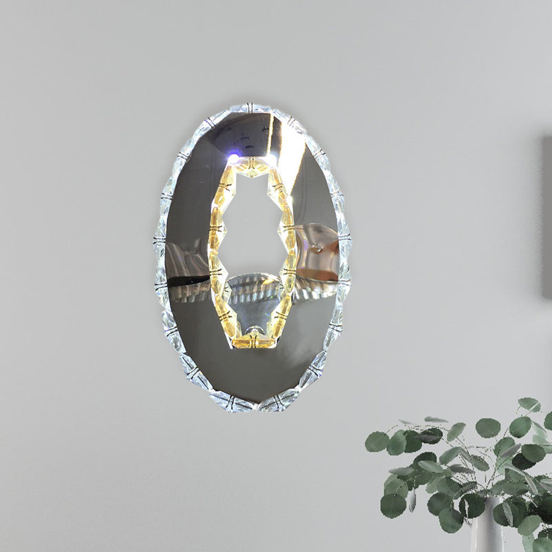 BowLift | Circular Faceted Crystal Wall Light Modern LED Bedroom Wall Light Lighting in Chrome, Warm/White Light