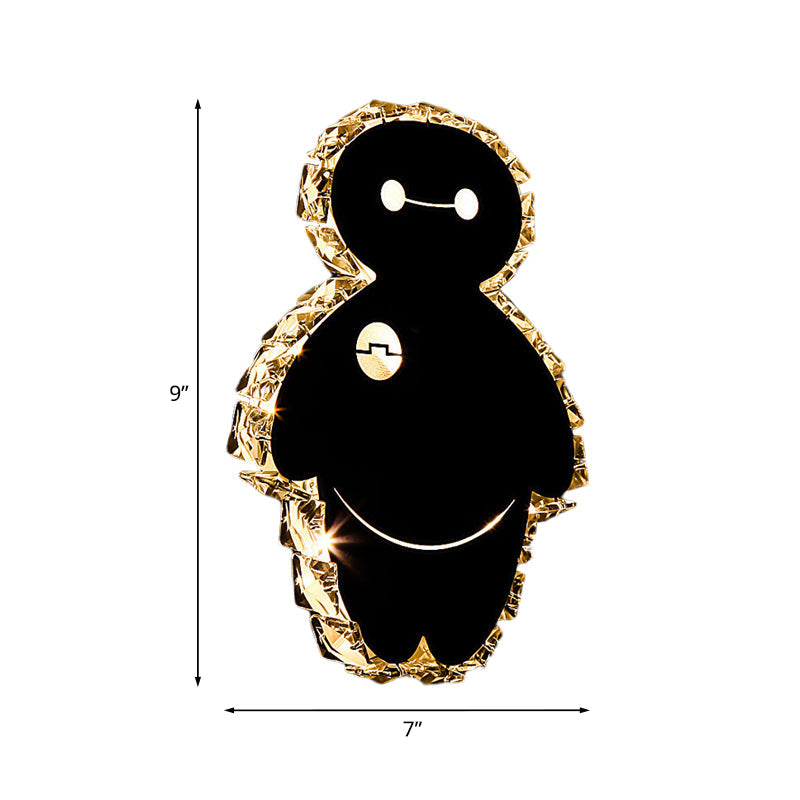 BowLift | Chrome Cartoon Snowman Wall Mount Light Fixture Simple K9 Crystal LED Bedroom Wall Lighting Ideas in Warm/White Light