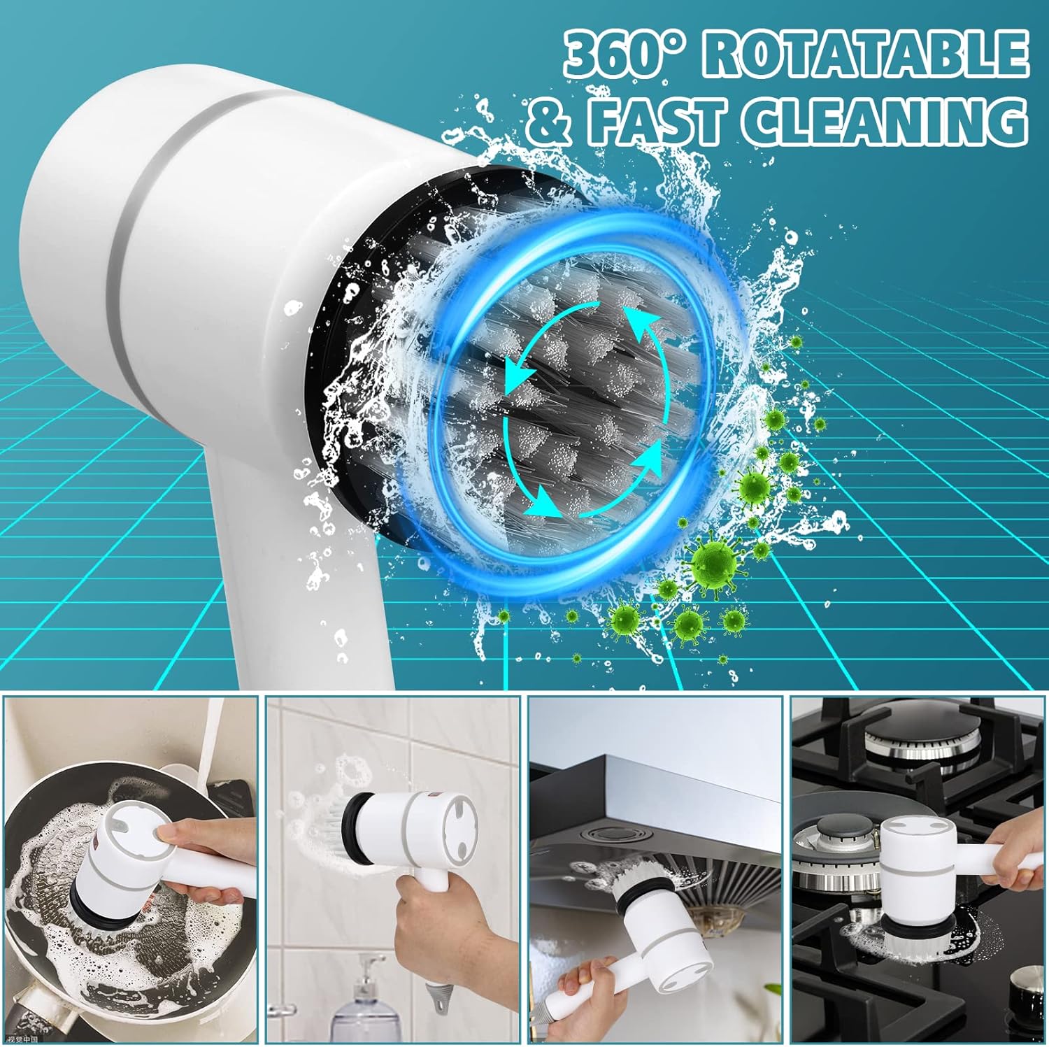 BowLift | Electric Cleaning Brush - Cordless Power Scrubber with Rechargeable Battery for Home, Kitchen, and Bathroom Cleaning