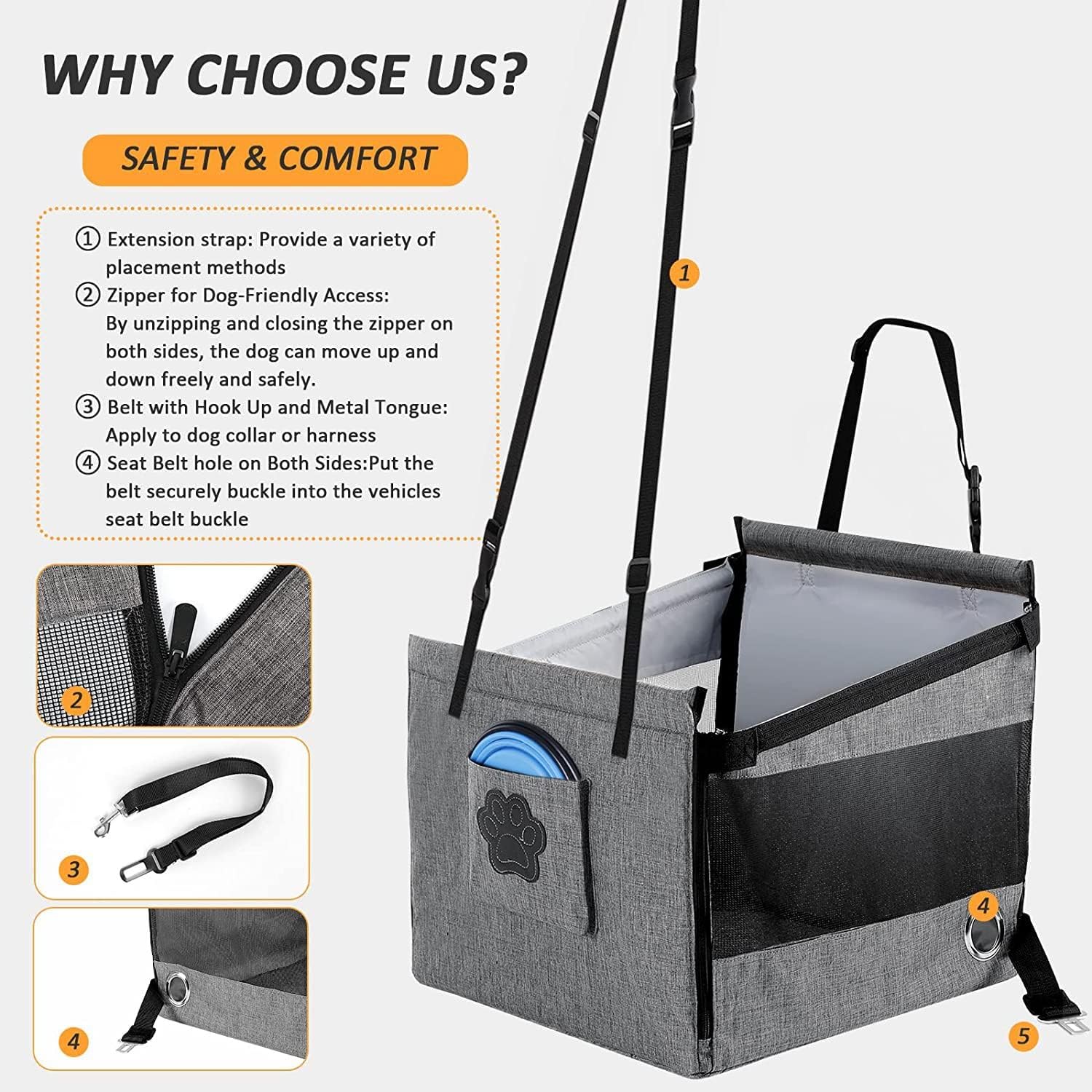 BowLift | Portable Cats & Dog Seat for Car | Waterproof, Spacious & Secure for Stress-Free Car Rides | Dog Car Booster Seat for Summer Holidays