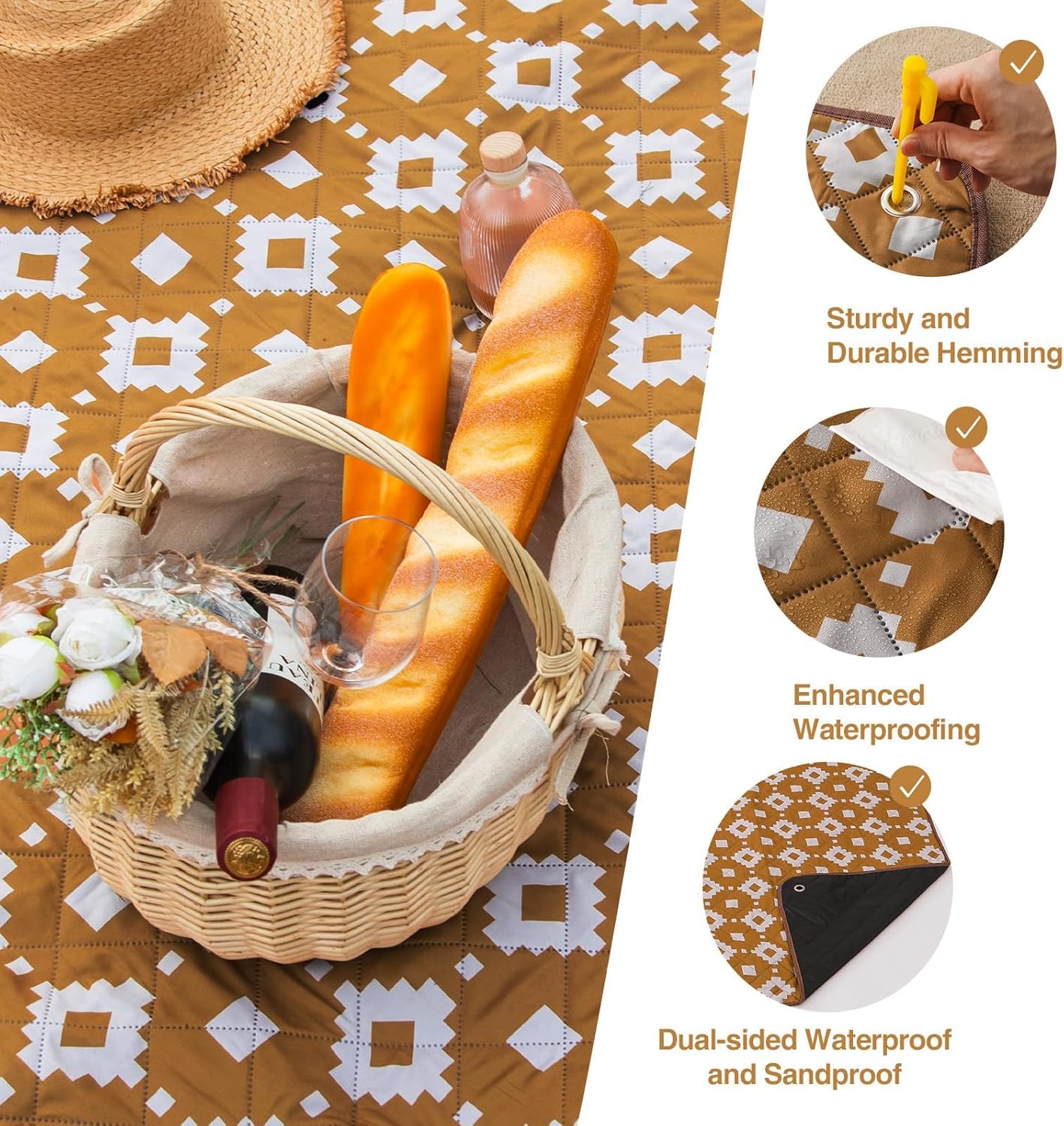 BowLift | Extra Large Waterproof Picnic Blanket 200 × 200 cm with 3 Layers – MeadowRest