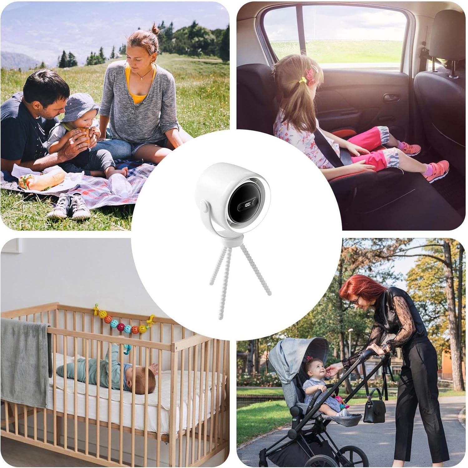 BowLift | Rechargeable Clip-On Stroller Fan with Night Light 100 Speeds