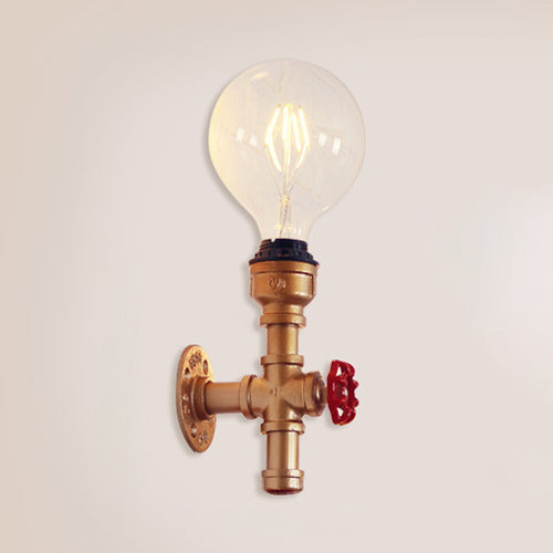 BowLift | Metallic Pipe Wall Light Industrial 1 Bulb Farmhouse Wall Lamp with Raw Valve in White/Red, 1/5-Pack