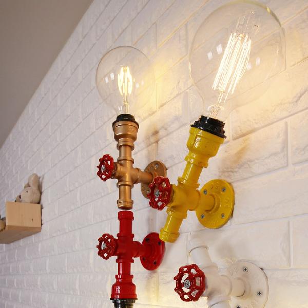 BowLift | Metallic Pipe Wall Light Industrial 1 Bulb Farmhouse Wall Lamp with Raw Valve in White/Red, 1/5-Pack