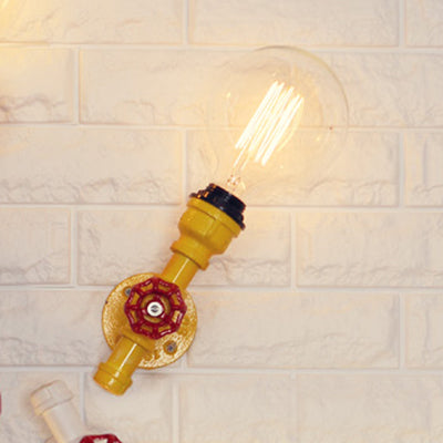 BowLift | Metallic Pipe Wall Light Industrial 1 Bulb Farmhouse Wall Lamp with Raw Valve in White/Red, 1/5-Pack