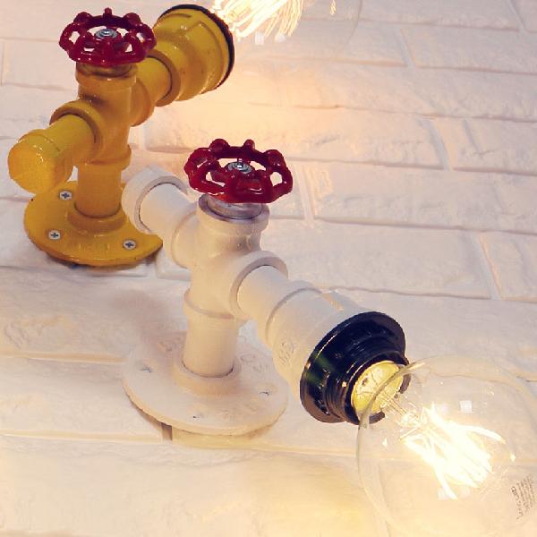 BowLift | Metallic Pipe Wall Light Industrial 1 Bulb Farmhouse Wall Lamp with Raw Valve in White/Red, 1/5-Pack