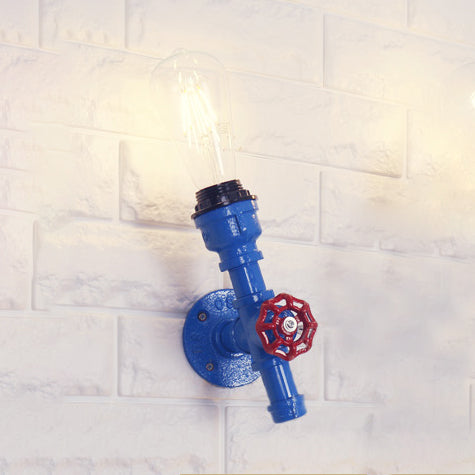 BowLift | Metallic Pipe Wall Light Industrial 1 Bulb Farmhouse Wall Lamp with Raw Valve in White/Red, 1/5-Pack