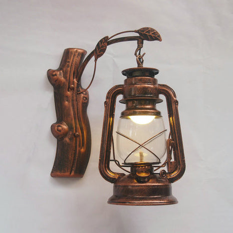BowLift | Clear Glass Lantern Wall Lamp Coastal Style 1 Light Living Room Lighting Unit in Black/Bronze/Copper