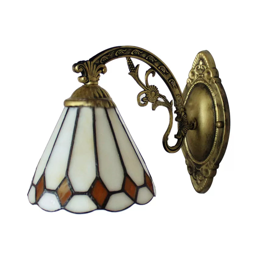 BowLift | Cone Mini Wall Lamp with Ribbed Lampshade 1 Light Art Glass Tiffany Wall Lighting in Brass