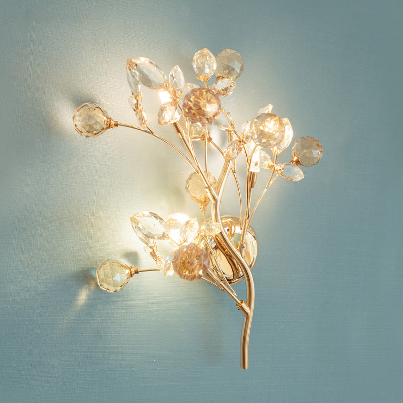 BowLift | Faceted Crystal Gold Wall Light Branch 3 Heads Modernism Wall Lighting Fixture