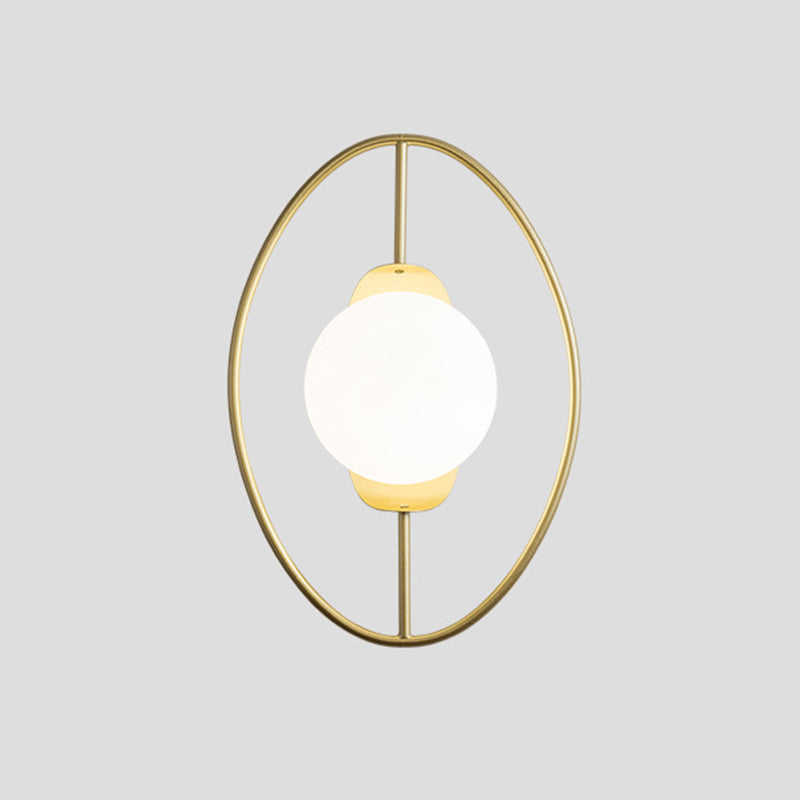 BowLift | Metal Halo Ring Wall Light Minimalist 1 Head Black/Gold Finish Wall Lamp with Sphere White Glass Shade
