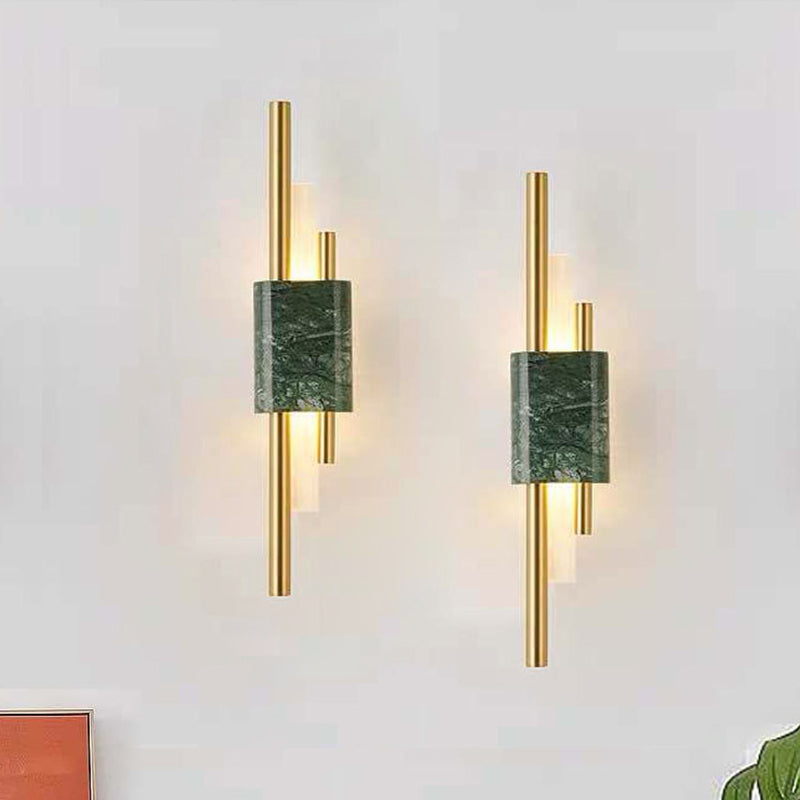 BowLift | Marble Rectangle Wall Lighting Idea Post Modern LED White/Green Wall Mounted Lamp with Sleek Tube Details in White/Warm Light