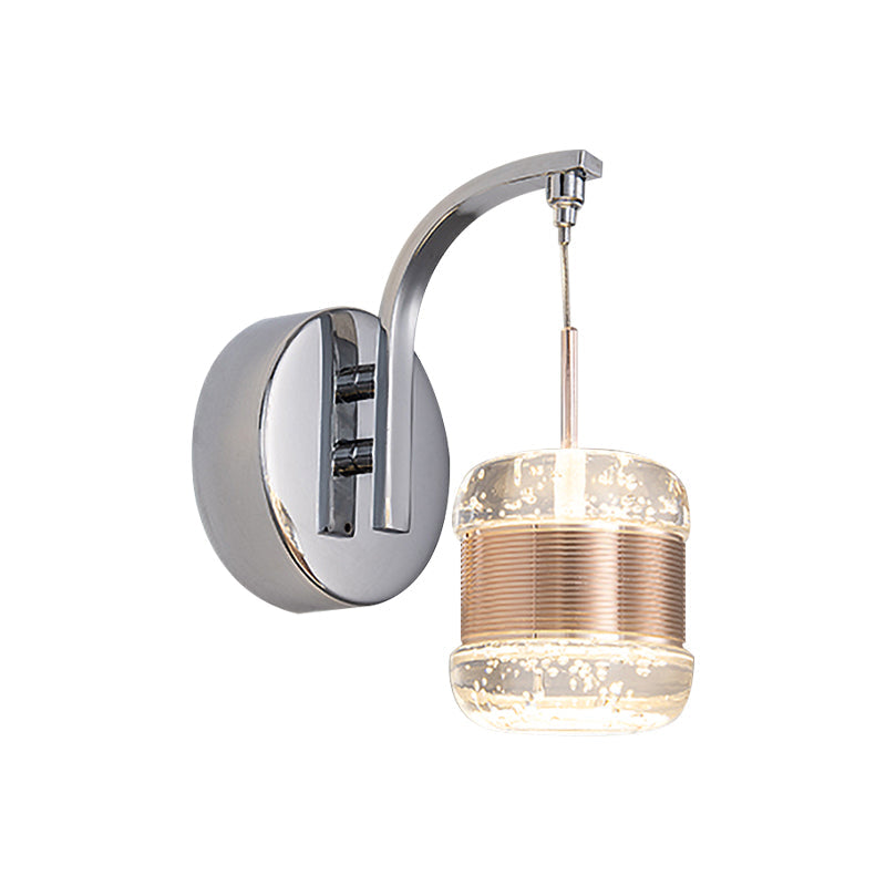 BowLift | LED Seeded Crystal Wall Lamp Contemporary Chrome Cylinder Bedroom Wall Light Fixture