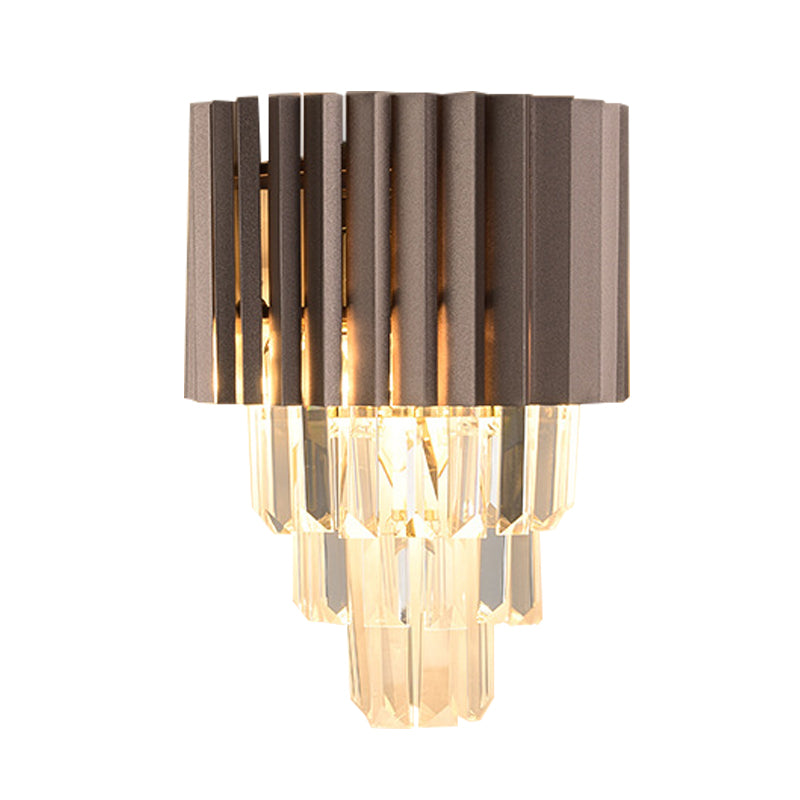 BowLift | Layered K9 Crystal Wall Lamp Modernism 2 Heads Bedroom Wall Mount Lighting in Black
