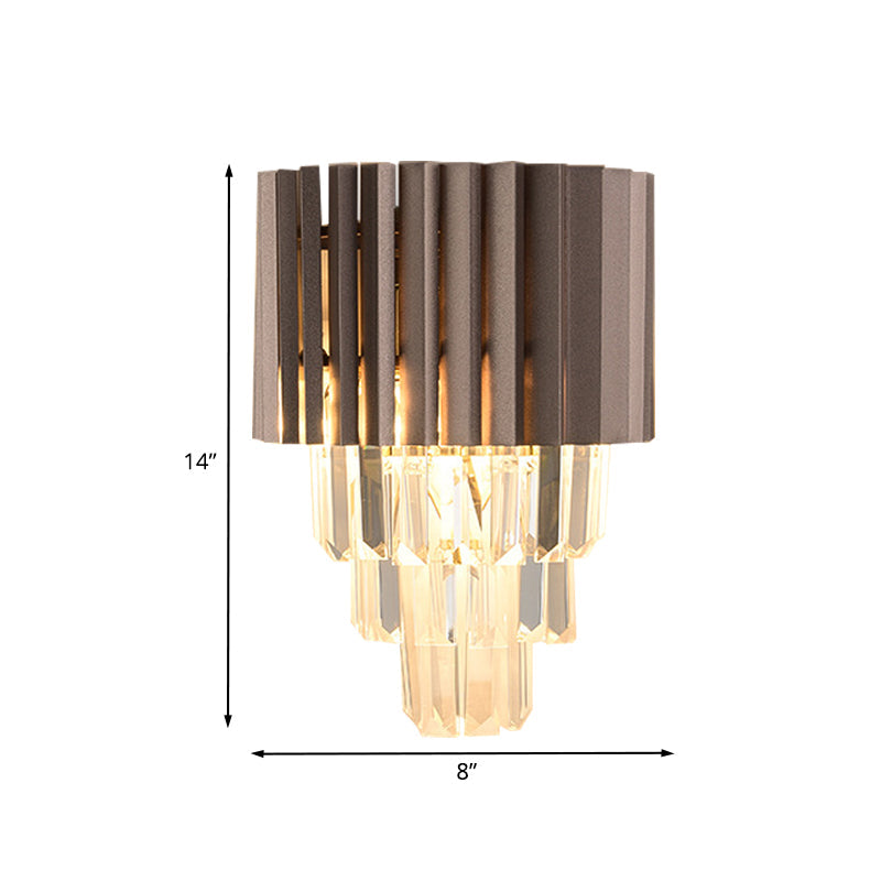 BowLift | Layered K9 Crystal Wall Lamp Modernism 2 Heads Bedroom Wall Mount Lighting in Black