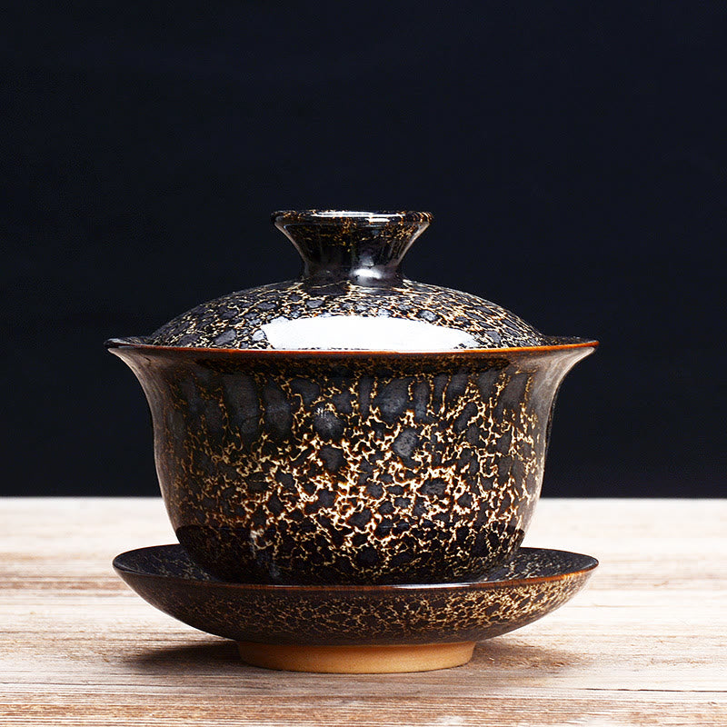 BowLift | Vintage Kiln Ceramic Gaiwan Sancai Tea Cup Tea Cup and Saucer with Lid