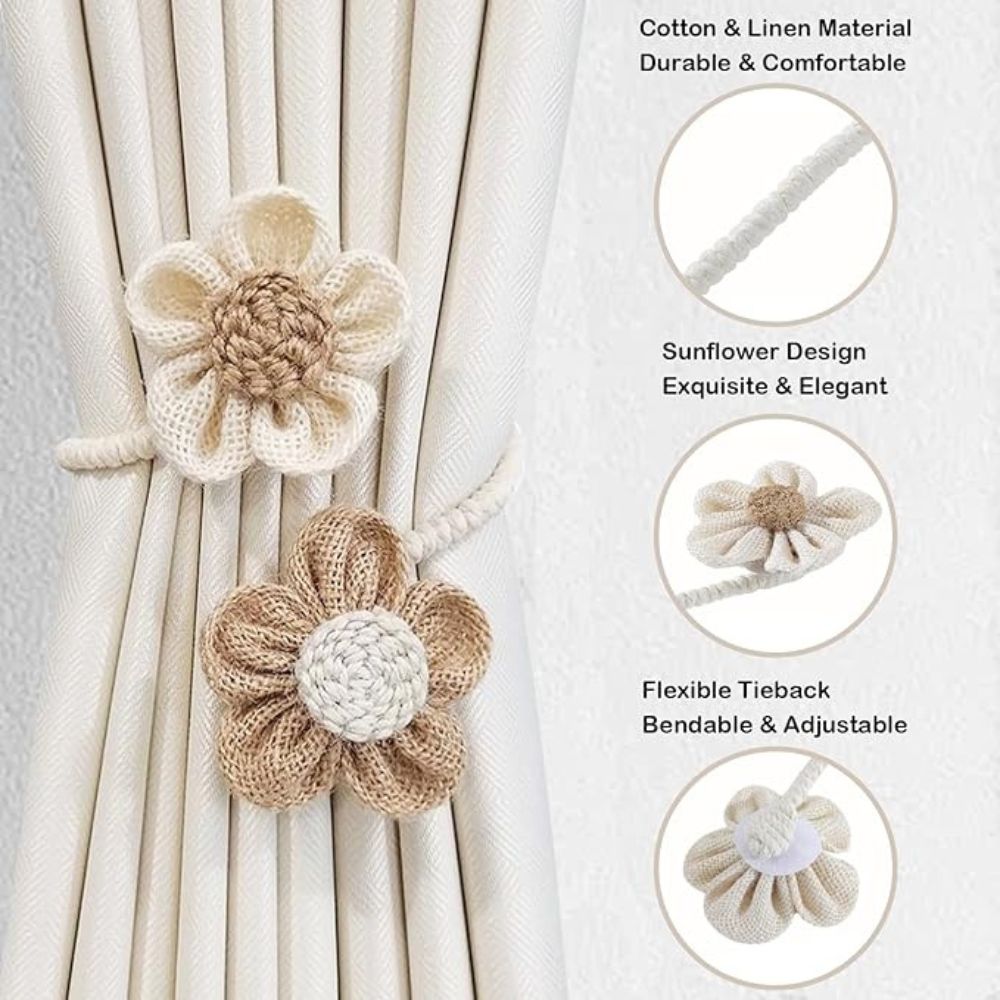 BowLift | Floral Hemp Curtain Tie Back | 2Pcs Set