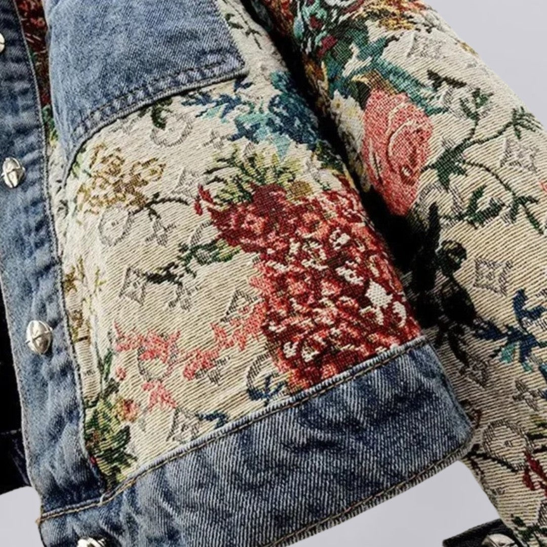 Floral Denim Jacket with Tailored Fit