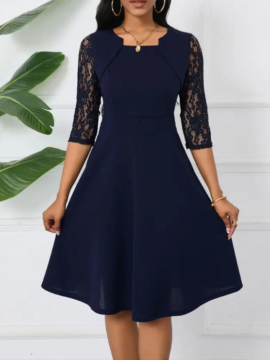 Elegant Lace Detail Midi Dress