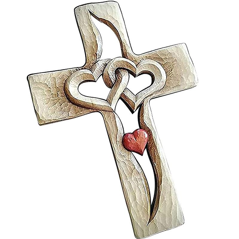 BowLift | Hand-carved wooden cross - Intertwined hearts