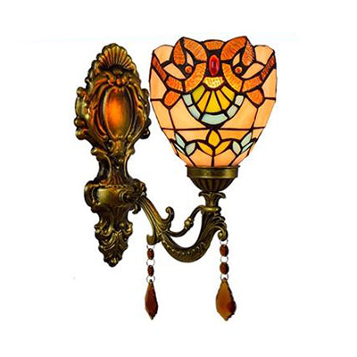 BowLift | Victorian Bowl Wall Lighting with Crystal Decoration Stained Glass 1 Light Wall Mount Light