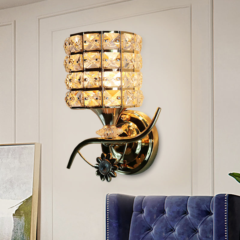BowLift | 1-Light Metal Wall Light Modernism Cylinder Living Room Pendant Light with Crystal Shade