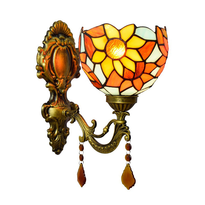 BowLift | Handcrafted Stained Glass Brass Wall Lamp Sunflower 1-Light Tiffany Wall Mount Fixture