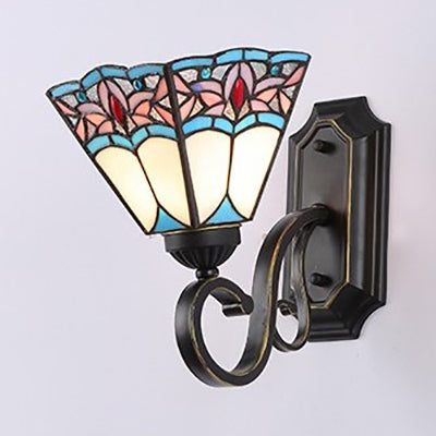 BowLift | Geometric Wall Mount Fixture Tiffany Style Mission Etched Glass 1 Light Sconce in Pink/Brown/Orange-Yellow/Light Blue for Corridor