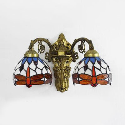 BowLift | Country Style Dragonfly Wall Lamp Illuminated Stained Glass 2 Lights Wall Mount Light in Oxidized Brass