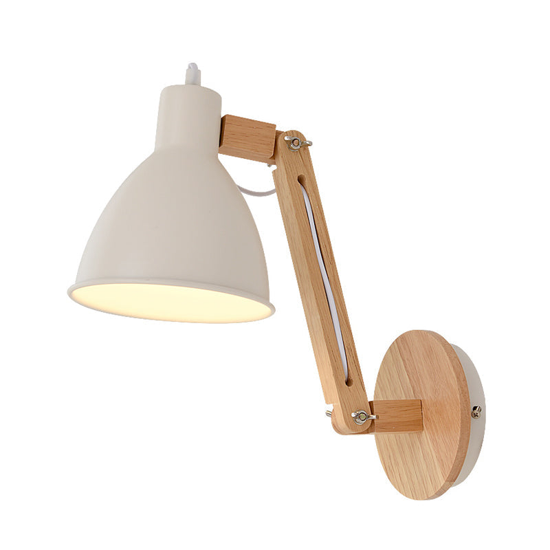 BowLift | Iron Dome Wall Mounted Lamp Modern 1 Head White/Black Finish Wall Light with Wooden Swivel Arm