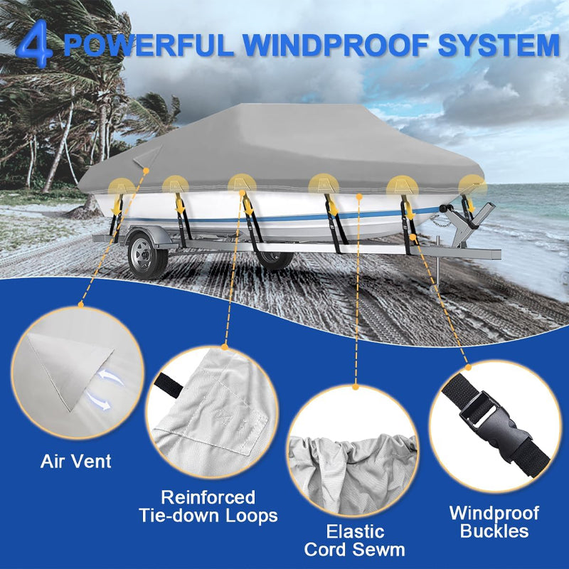 BowLift | 17'-19' Boat Cover Heavy Duty 600D Waterproof Boat Cover for V-Hull Tri-Hull Runabout Bass Boat Fish Ski Boat