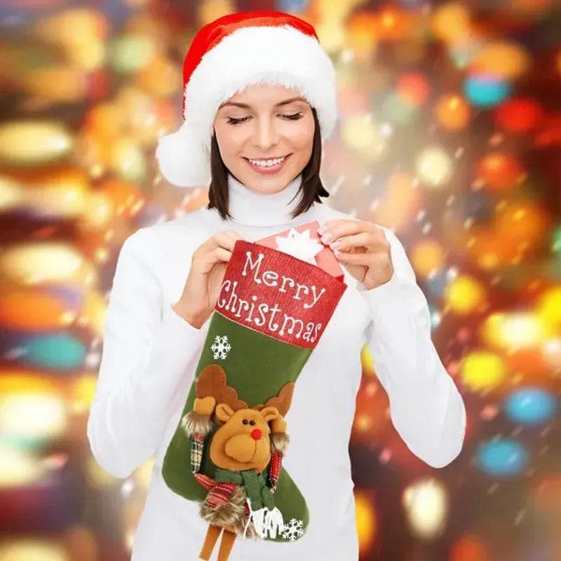 BowLift | 2025 New Year Xmas Big Stockings Set Decorations Christmas 3D Plush Big Sock Christmas Tree Pendant Decorating Supplies