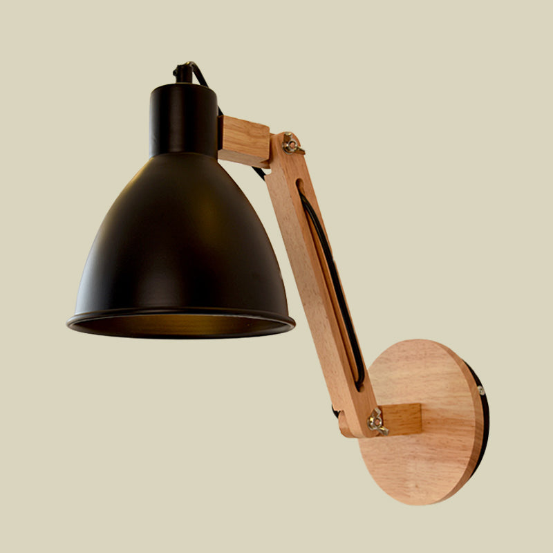 BowLift | Iron Dome Wall Mounted Lamp Modern 1 Head White/Black Finish Wall Light with Wooden Swivel Arm