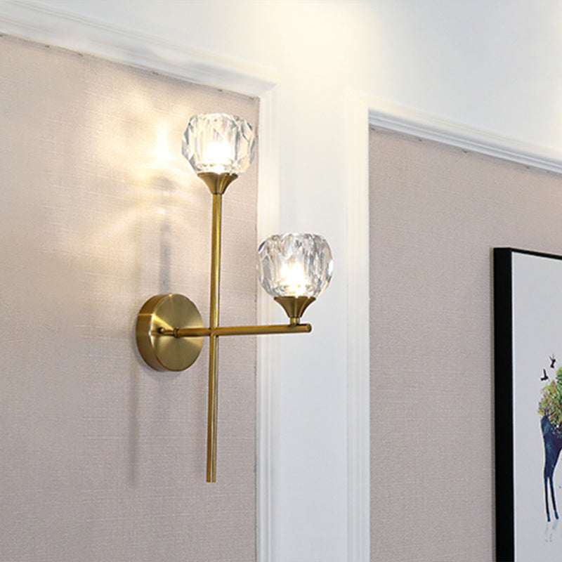 BowLift | Ball Up Wall Lamp Simple Style Faceted Crystal 2 Heads Gold Finish Wall Mounted Lighting